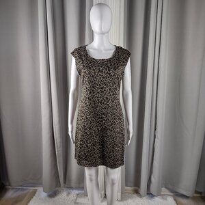 Nine West Leopard Print Ponte Sheath Dress Cap Sleeve Stretch Knee Length Size M